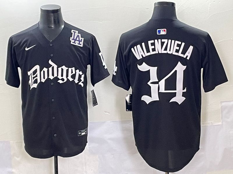 Men 2025 Los Angeles Dodgers #34 Valenzuela Black Seventh generation Joint Name Nike MLB Jersey style 13